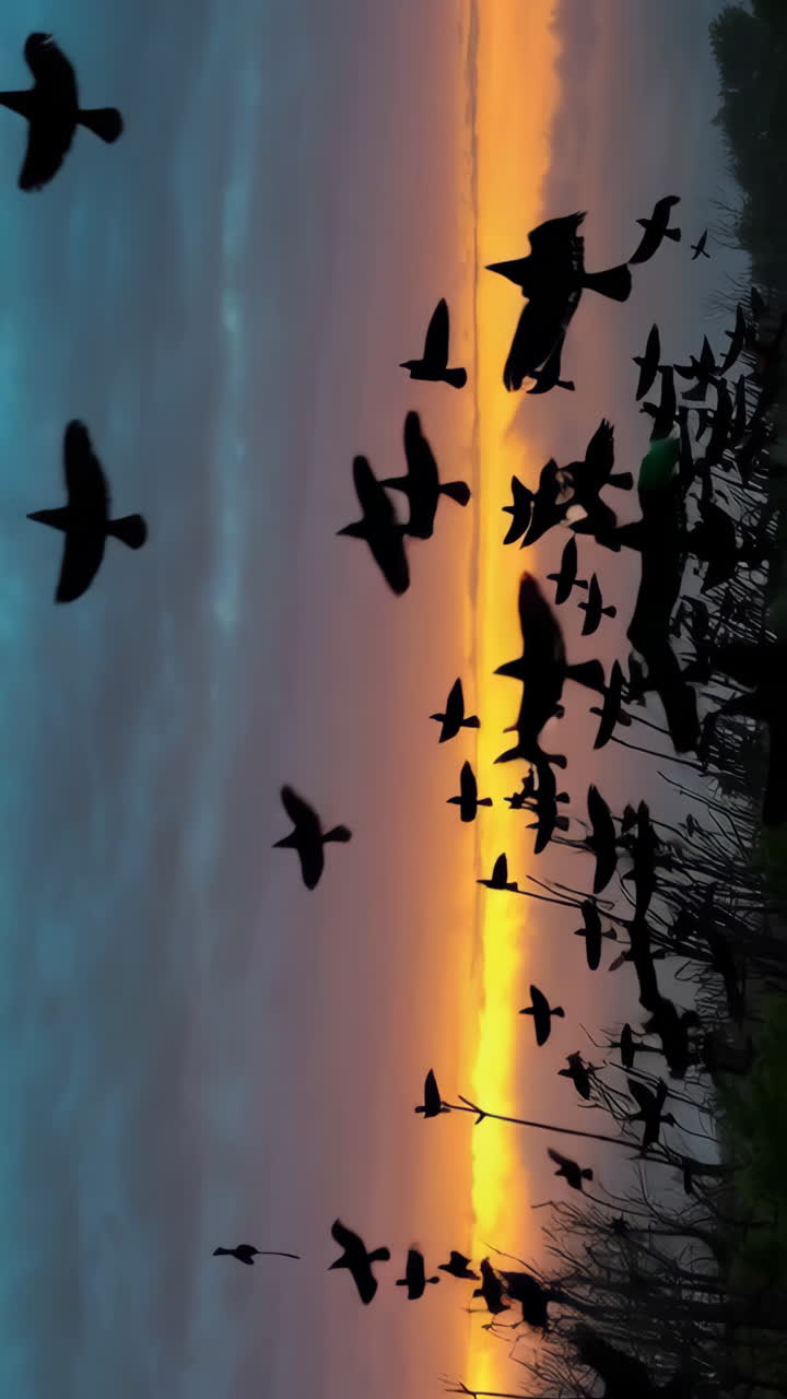 Flock of Birds at Sunset
