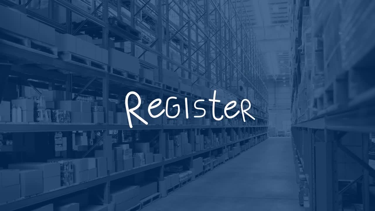 Animation of register text over warehouse