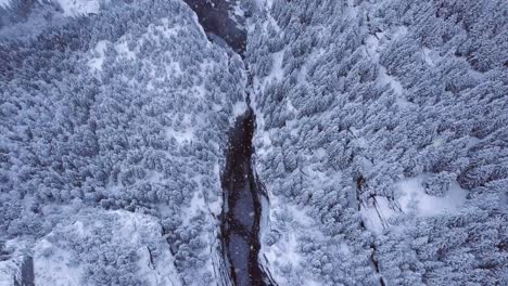 aerial dolly shot of the grindelawld gletscherschluct gorge in winter