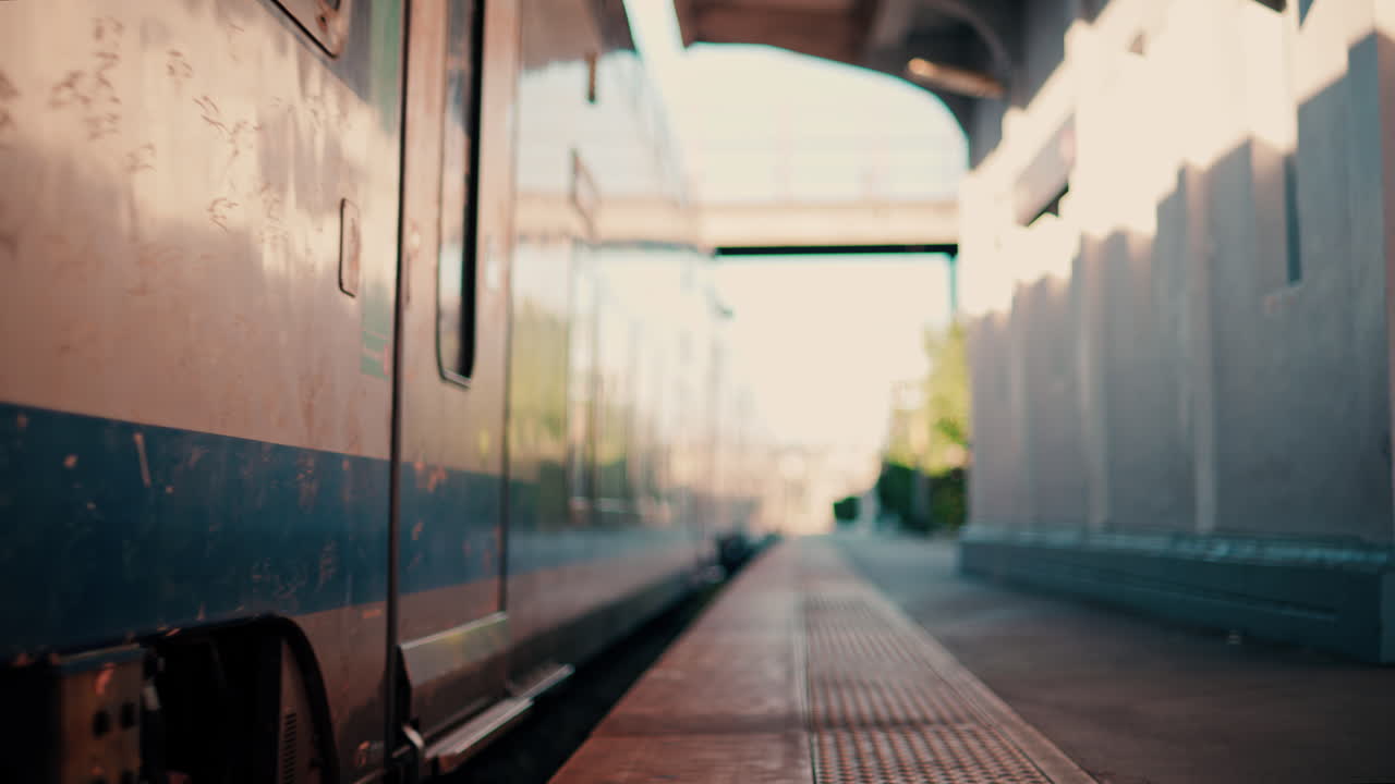 Blurry view of a train moving at the Nice Train Station