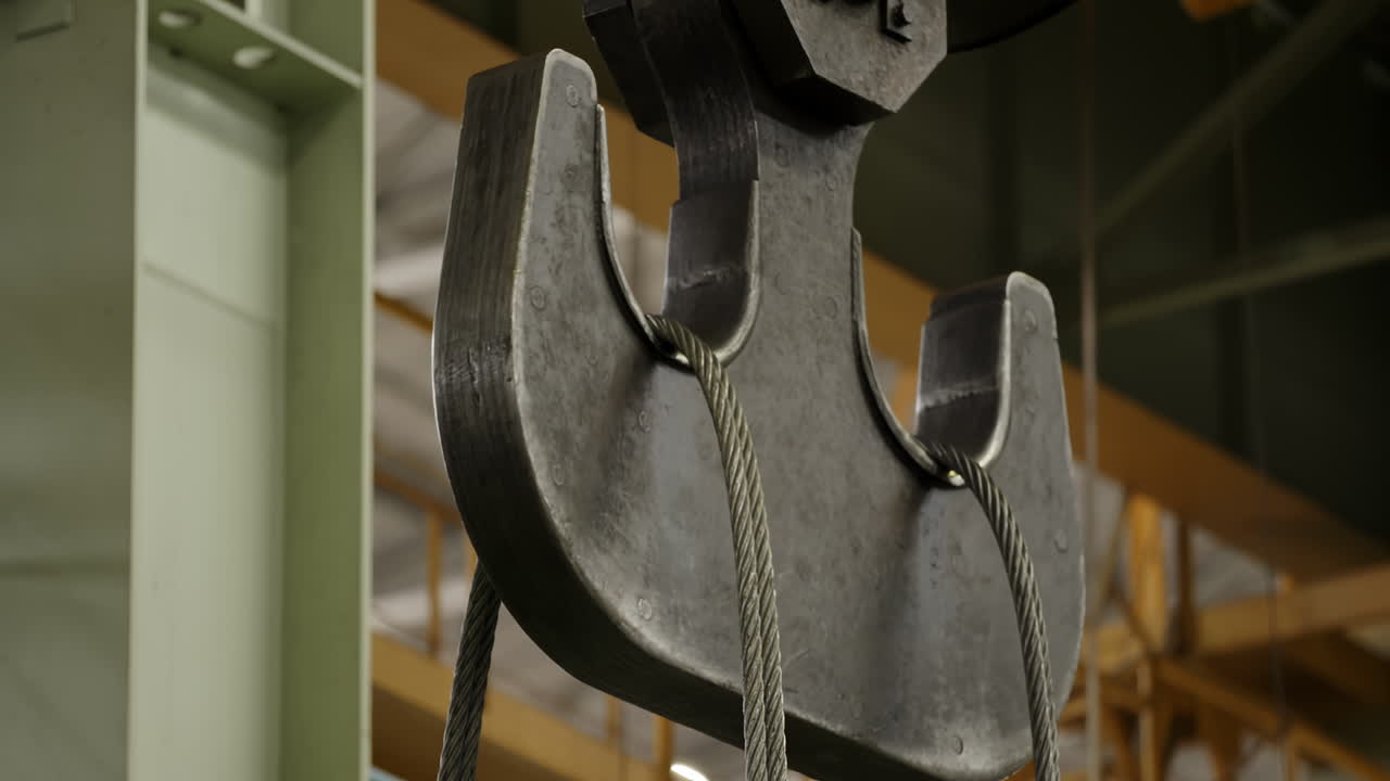 크레인 후크와 와이어 로브의 클로즈업