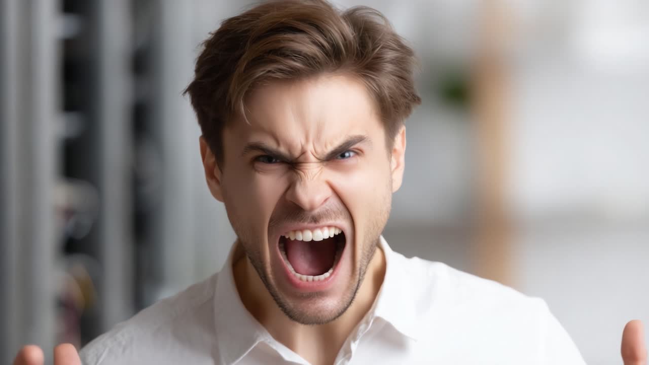 Intense Emotional Outburst Captured in Two Frames: A Display of Anger and Frustration from a Young Man, Expressing Raw Human Emotion in a Dynamic Setting