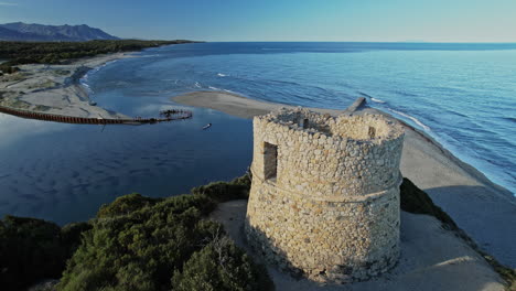 aerial view of castle by ocean