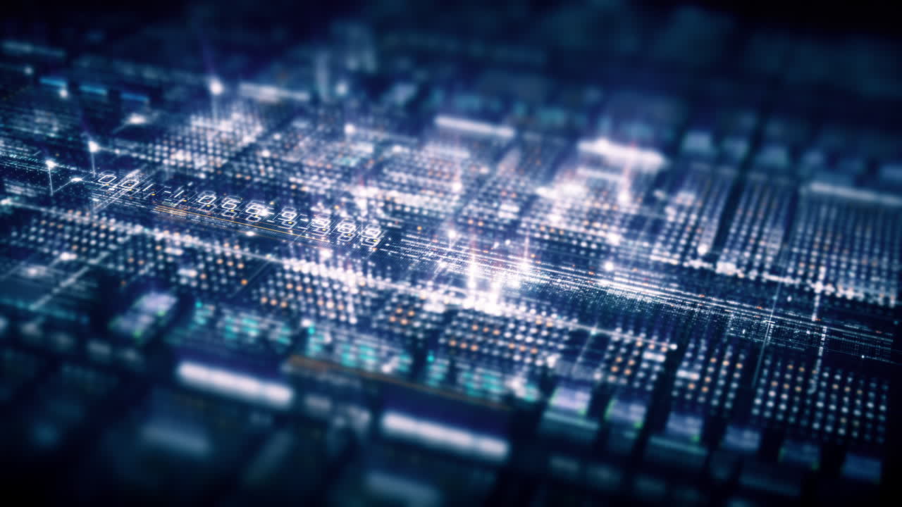 futuristico astratto de-focus che scorre matrice di dati, meta, metaverso, telemetria e numeri di crittografia visualizzati con simulazione di particelle nell'ambiente del cyber spazio per display head-up background-24