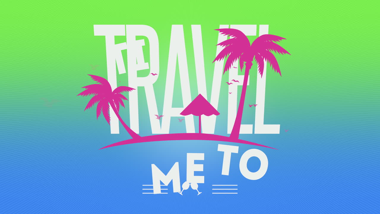 그라디언트 색상의 야자수와 새와 함께 여행할 시간