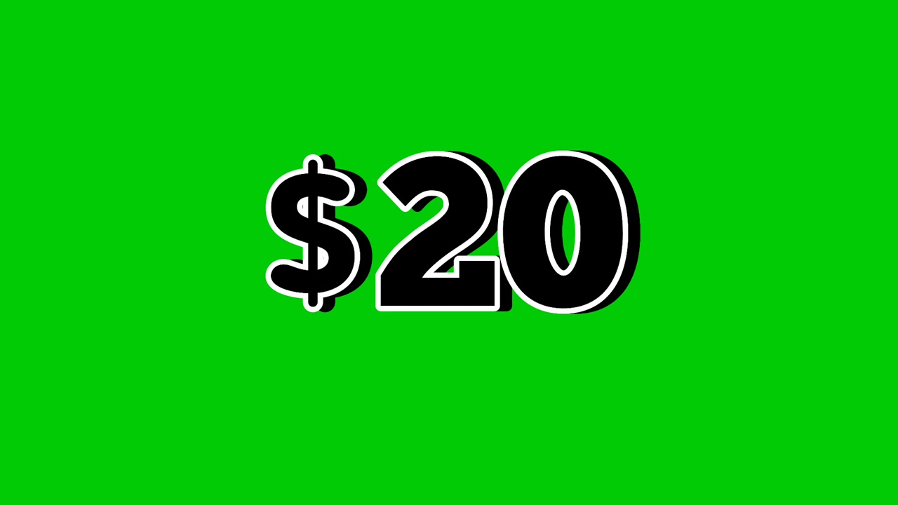 Animation price tag $20 Dollars with smoke effects motion graphics on green screen background. Perfect for ads, e-commerce, retail, discounts, and promotion business concept video element