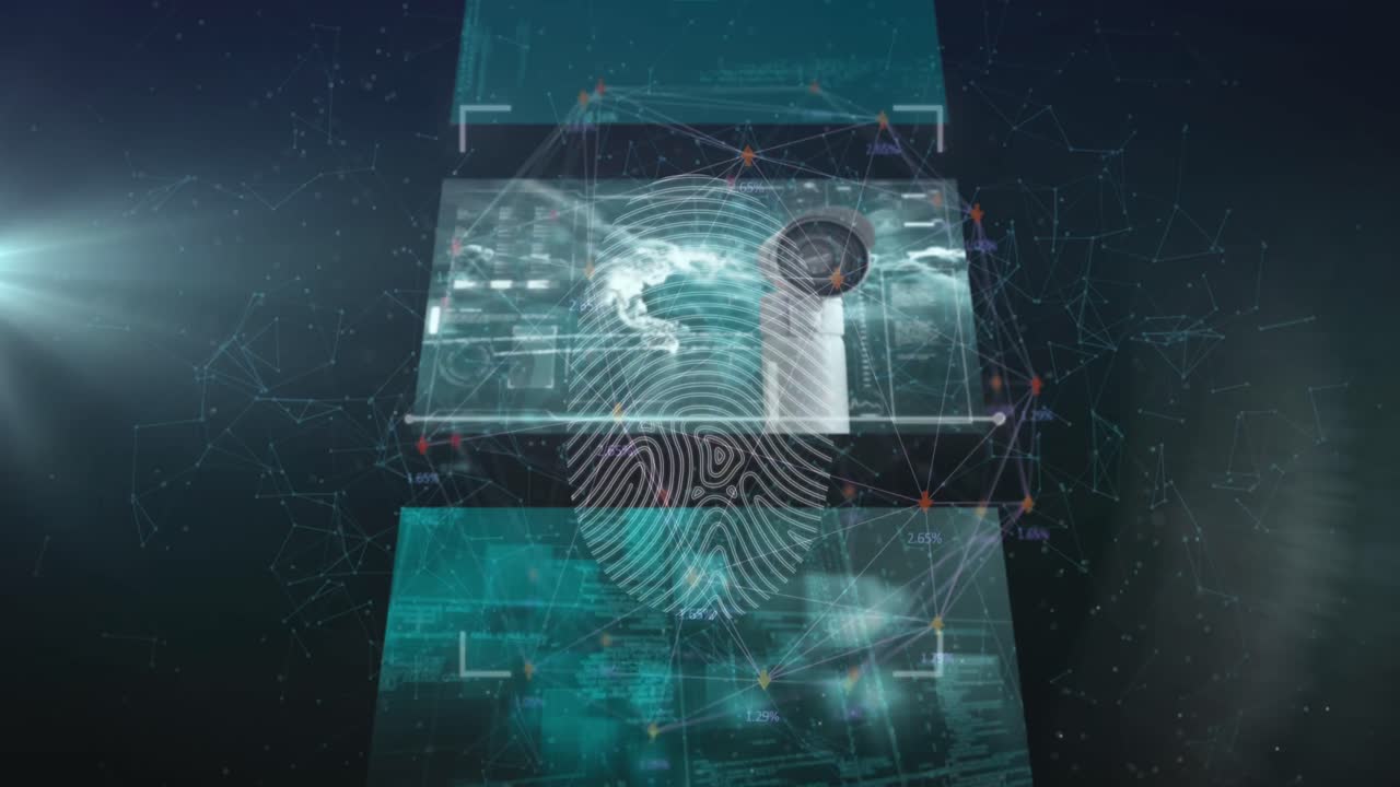 animación de huellas dactilares sobre formas y pantallas digitales