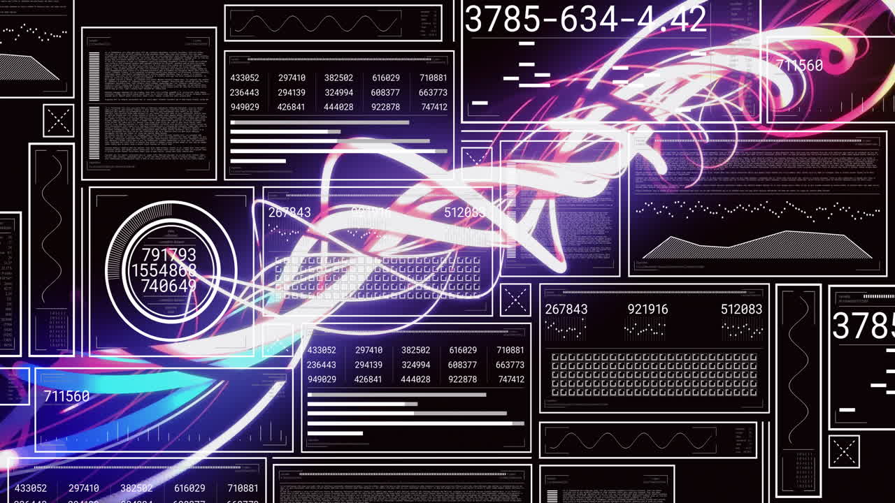 анимация обработки данных по световым следам на черном фоне