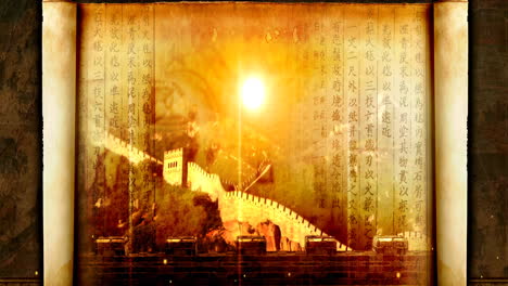 Mysterious-landscape-China's-traditional-Oriental-Digital-Art-animation,-Chinese-retro-painting-ink-Classical-History-Culture-China-Four-Ancient-Great-Inventions-Elegant-Stage-background