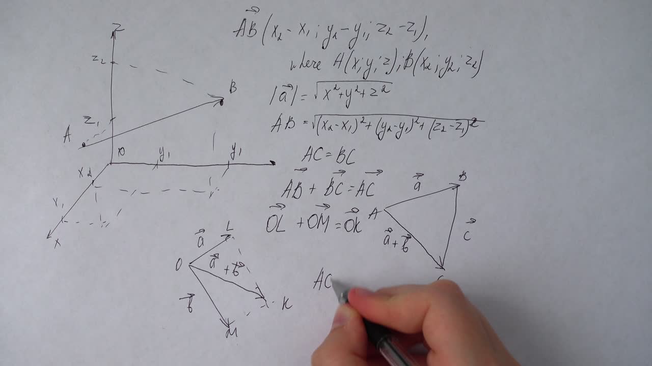 Close-up of Hand Writing Vector Math Formulas and Diagrams