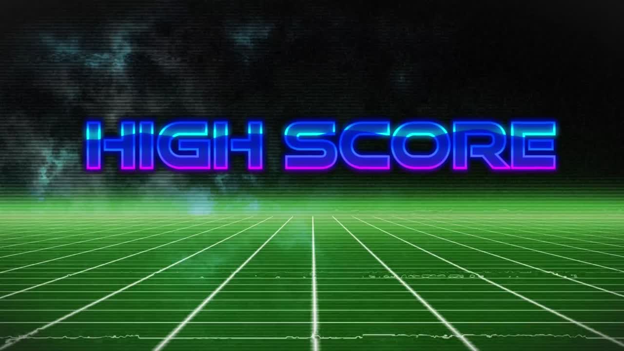 Animation of high score text over white lines on black background