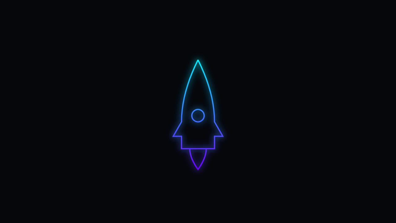 Neon Rocket Icon Animation on Black Background