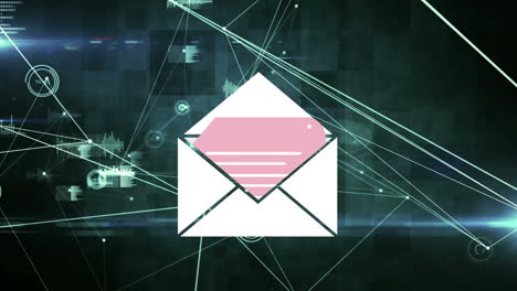 animation of social media envelope mail icon over network of connections