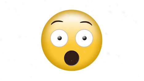 Animation-of-snow-falling-over-shocked-emoji,-on-white-background