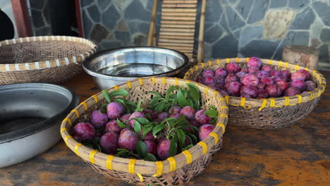peachy fruits in basket. mộc châu - thung lũng mận nà ka, peachy garden