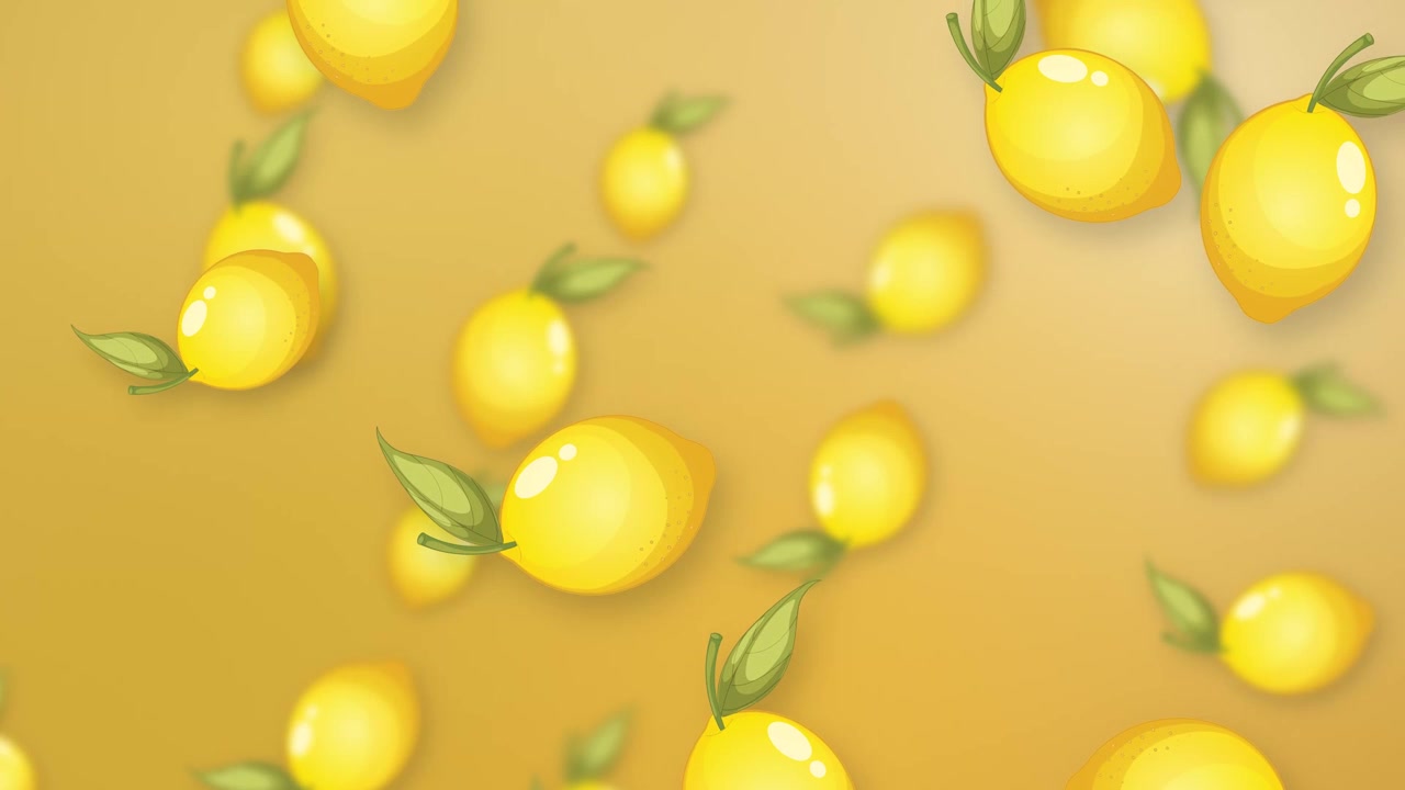 Limoni stilizzati cadono continuamente su uno sfondo a rete giallo tenue in un ciclo fluido