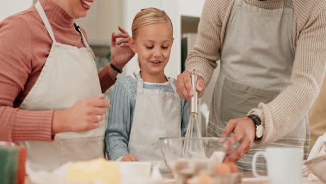 education, teaching or girl baking with parents