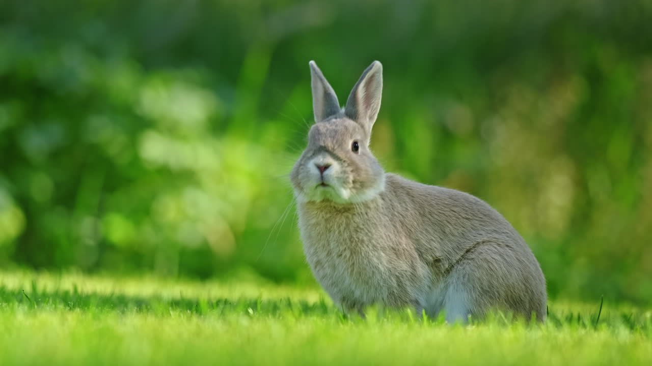 conejo gris en un prado verde