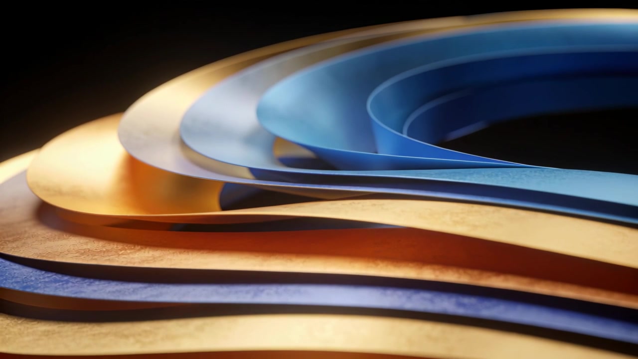 Pushing camera and racking focus, stacked sheets sliding inward, revealing blue coils in studio