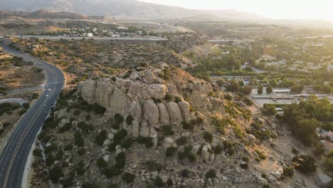 aerial drone orbit shot of stoney point park in the san fernando valley in los angeles, california during golden hour