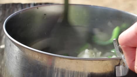 stirring vegetables in a pot