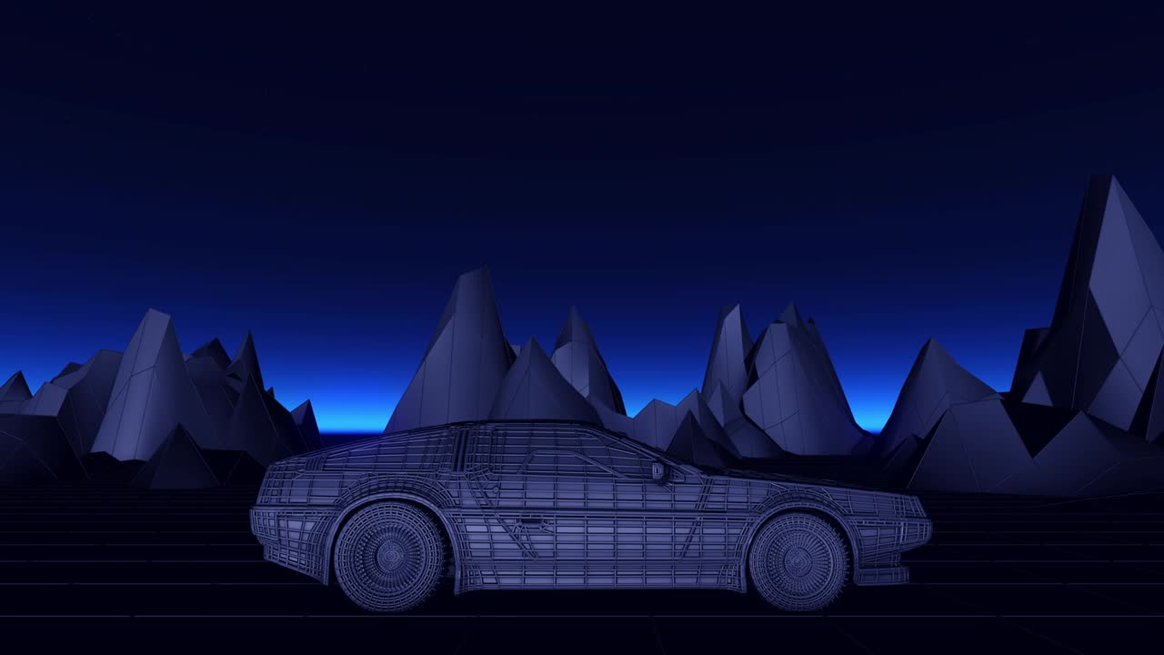레트로-푸투리스틱 80년대 스타일의 공상과학 자동차 배경, 원활한 루프 3d 비디오 애니메이션