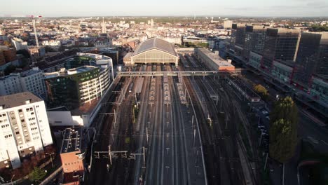 tgv lille-flandres railway station in lille, france, 4k aerial shot