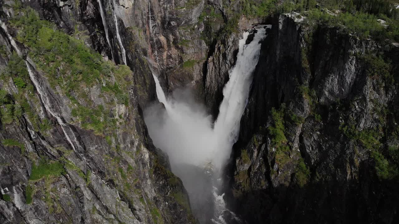Vøringsfossen waterfall. 4k drone footage