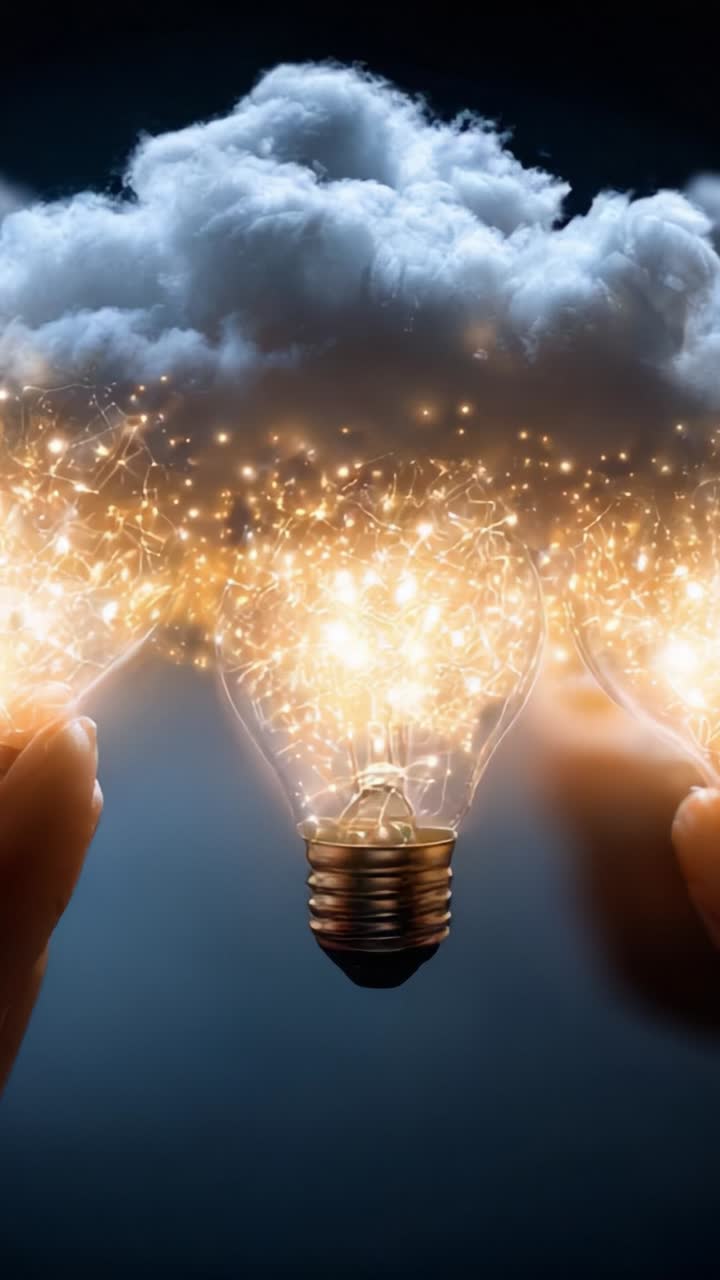 Illuminating Ideas: A Stunning Display of Sparkling Light Bulbs Surrounded by a Dreamy Cloud, Representing Innovation, Creativity, and Inspiration in Thought