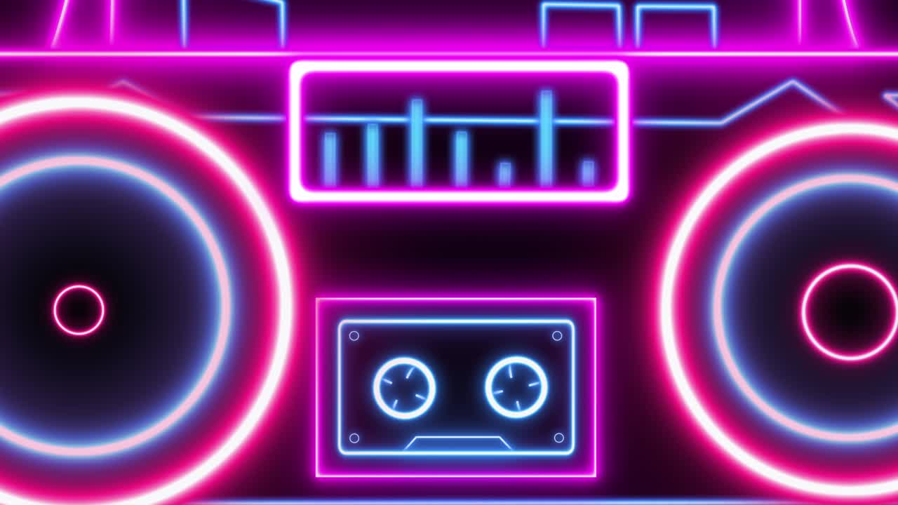 1980s style Hi Fi Stereo in Neon theme. Retro Cassette player