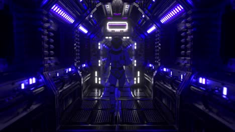 astronauta corriendo a través de un corredor espacial futurista