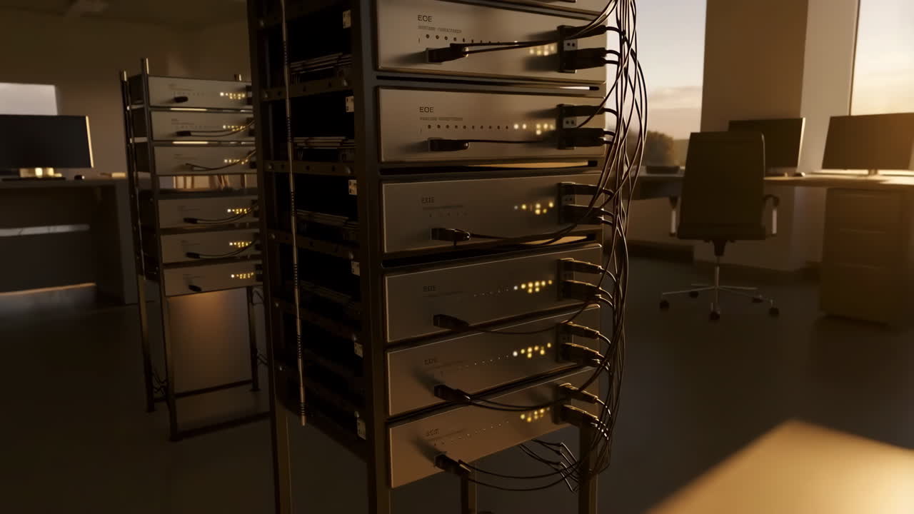 Server Racks with Network Equipment in a Modern Office Setting