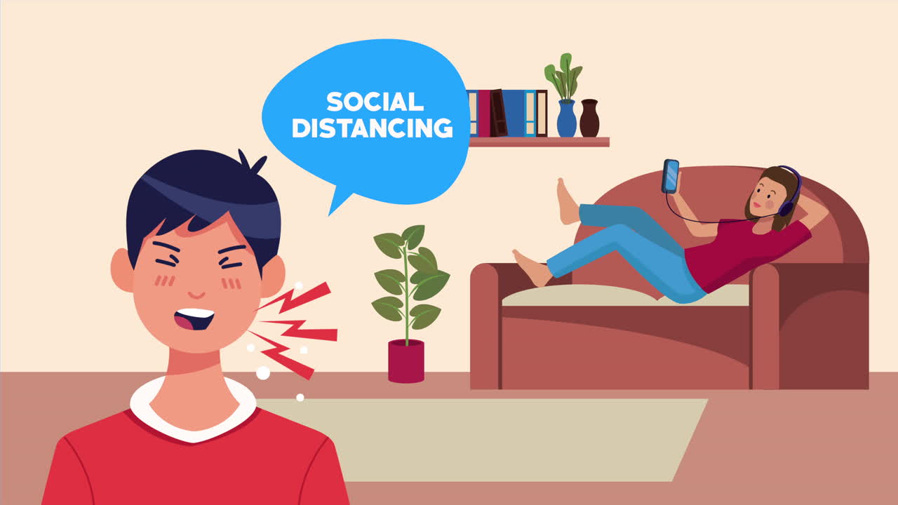 거실에서 커플과 함께 집에 머물 캠페인