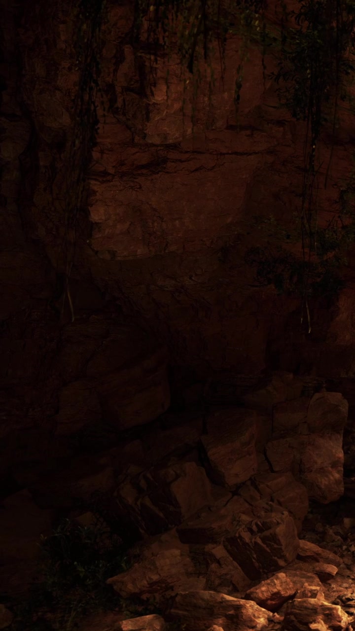Cave exploration in a natural rock formation at dusk