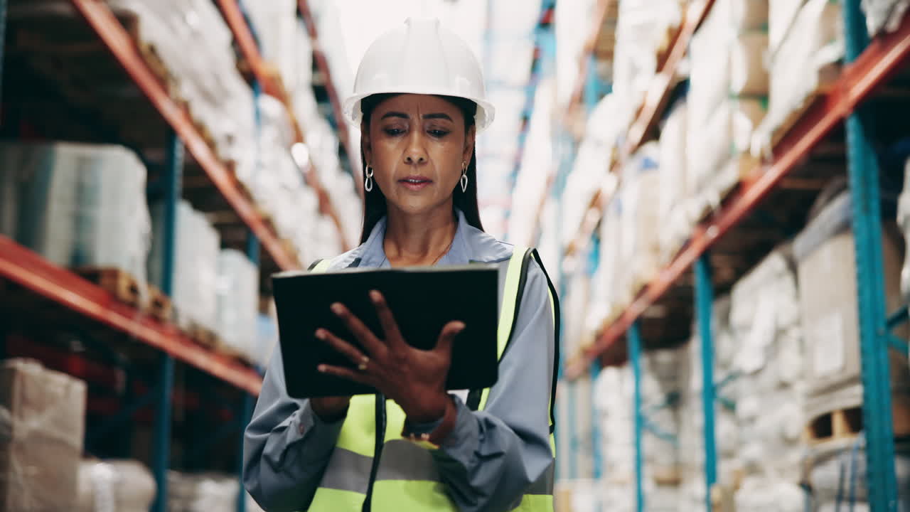 trabajador de almacén con tableta