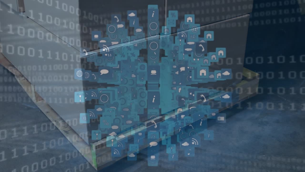 Animation of digital interface over warehouse
