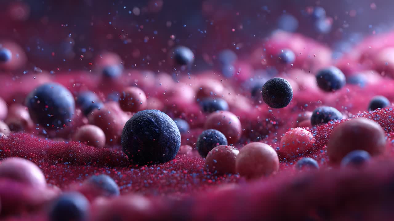 A Mesmerizing Array of Spherical Particles in a Vibrant Pink and Purple Environment, Capturing the Essence of Abstract Cosmic Landscapes