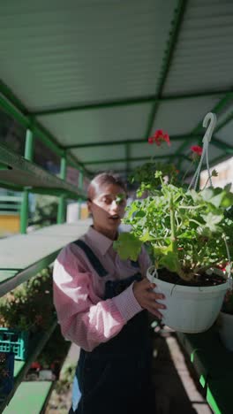 woman shopping for plants at a flower market