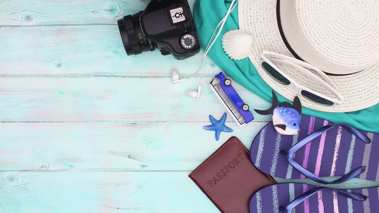 여행 휴가 액세서리 목재 테마에 움직이는 스 모션