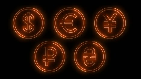efectos de brillo dinámico de los contornos de las monedas sobre un fondo negro
