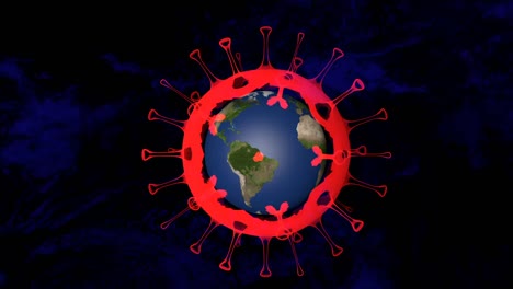 big red virus rotating with absorbed earth inside