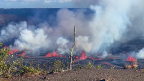 cinematic wide panning shot of the lava fountains spewing from kilauea a few hours after it began erupting in september 2023 at hawai'i volcanoes national park