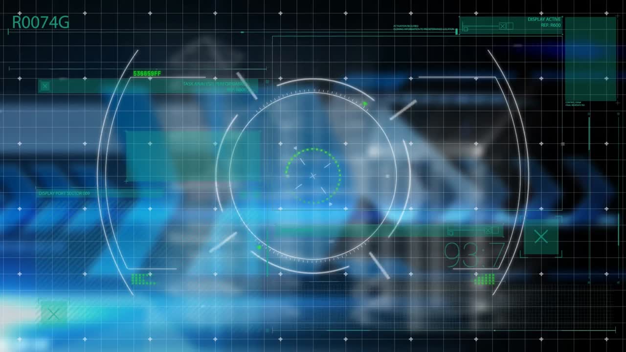 animación del escaneo del alcance y el procesamiento de datos sobre formas sobre fondo negro.