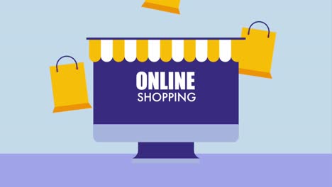 smartphone online shopping paper bags icon vector ilustration