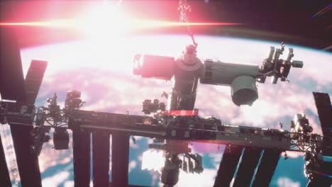 la estación espacial internacional está flotando en órbita sobre el planeta tierra.