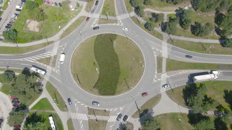 Drone-shot-of-a-roundabout-in-the-summer-time-and-daylight-in-Tallinn-Estonia-Baltics-Europe