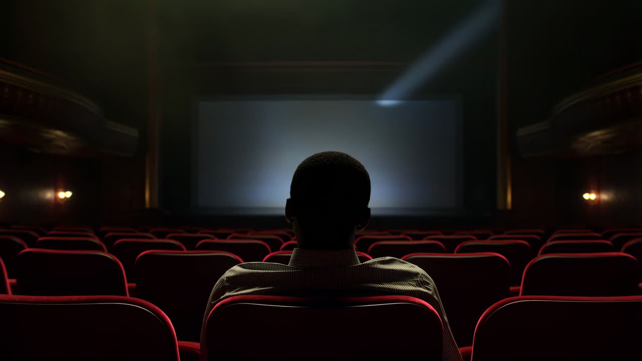 Person Sitting Alone in an Empty Movie Theater