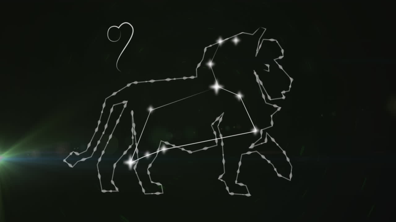 animación del signo de la estrella leo en nubes de humo en el fondo.