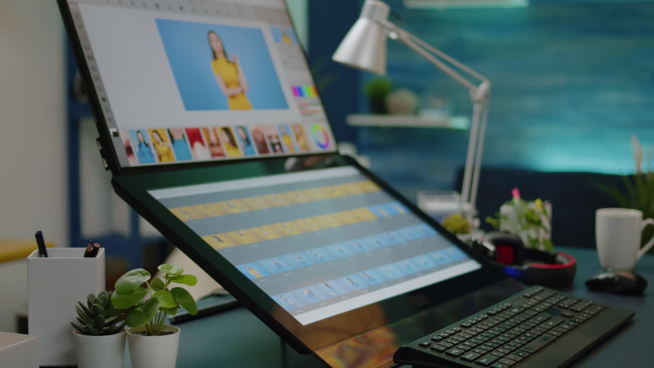 Empty photography studio with retouching software