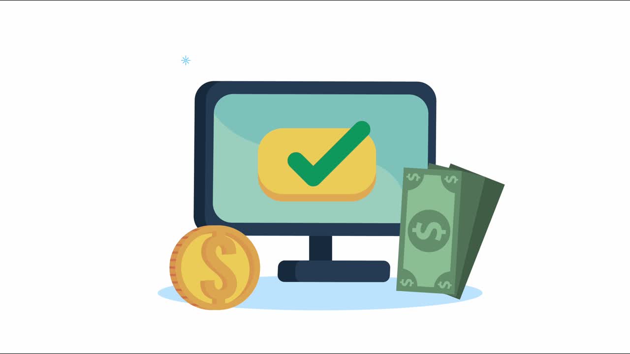 commerce electronic animation with desktop and money